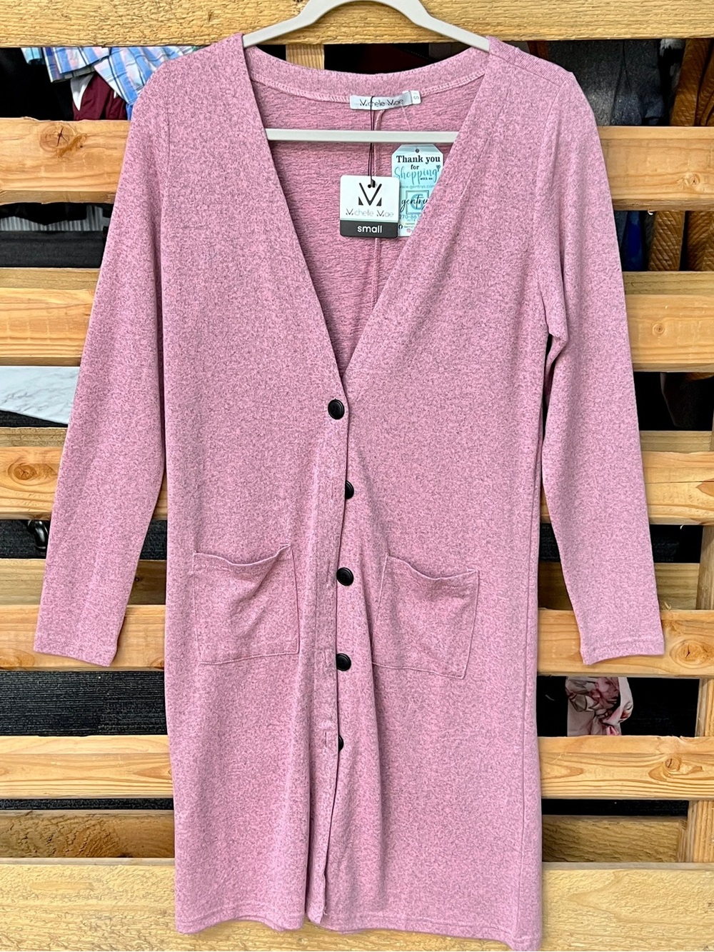 Michelle Mae Dusty Rose Button-Front Long Cardigan